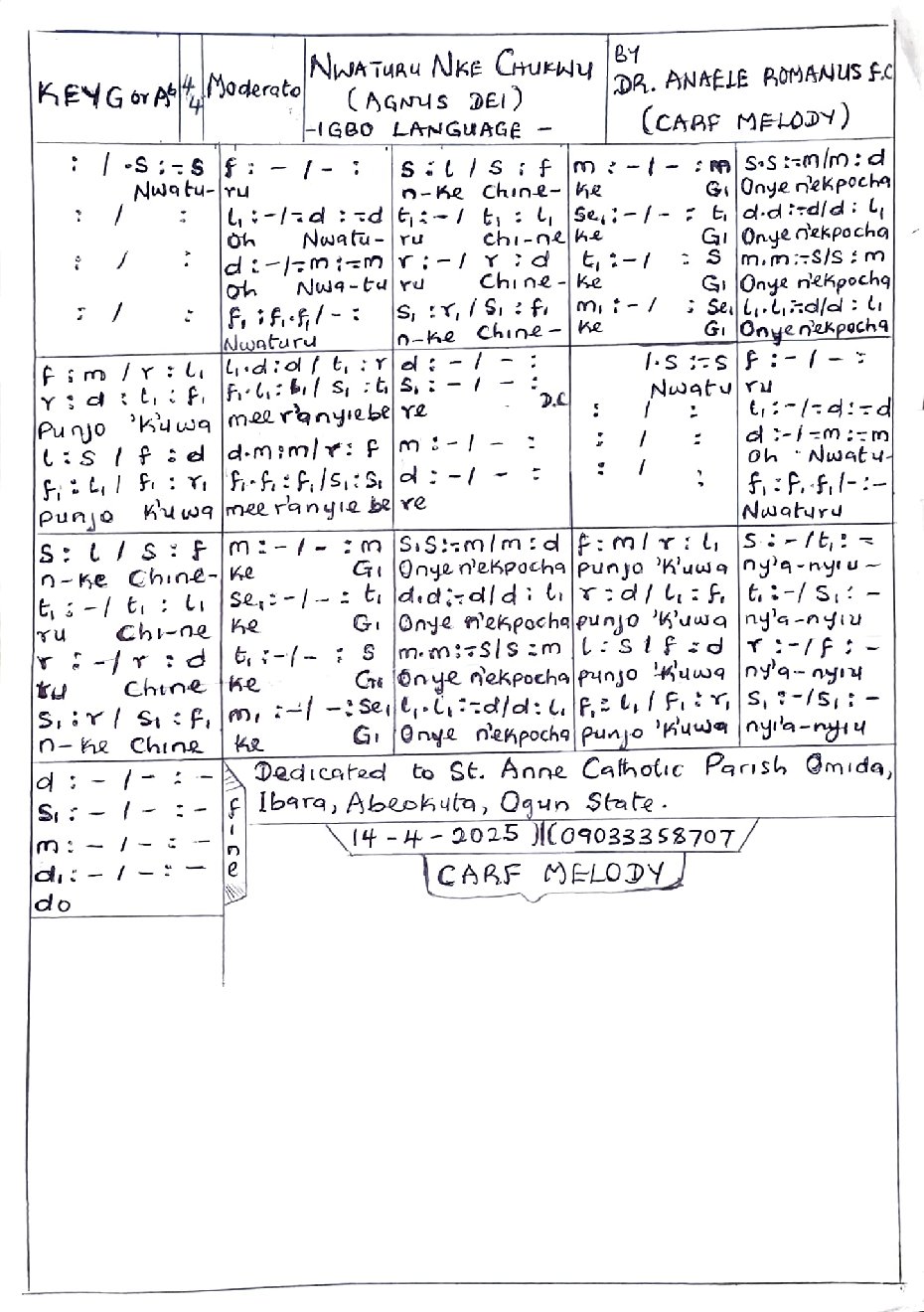 NWATURU NKE CHUKWU (AGNUS DEI)