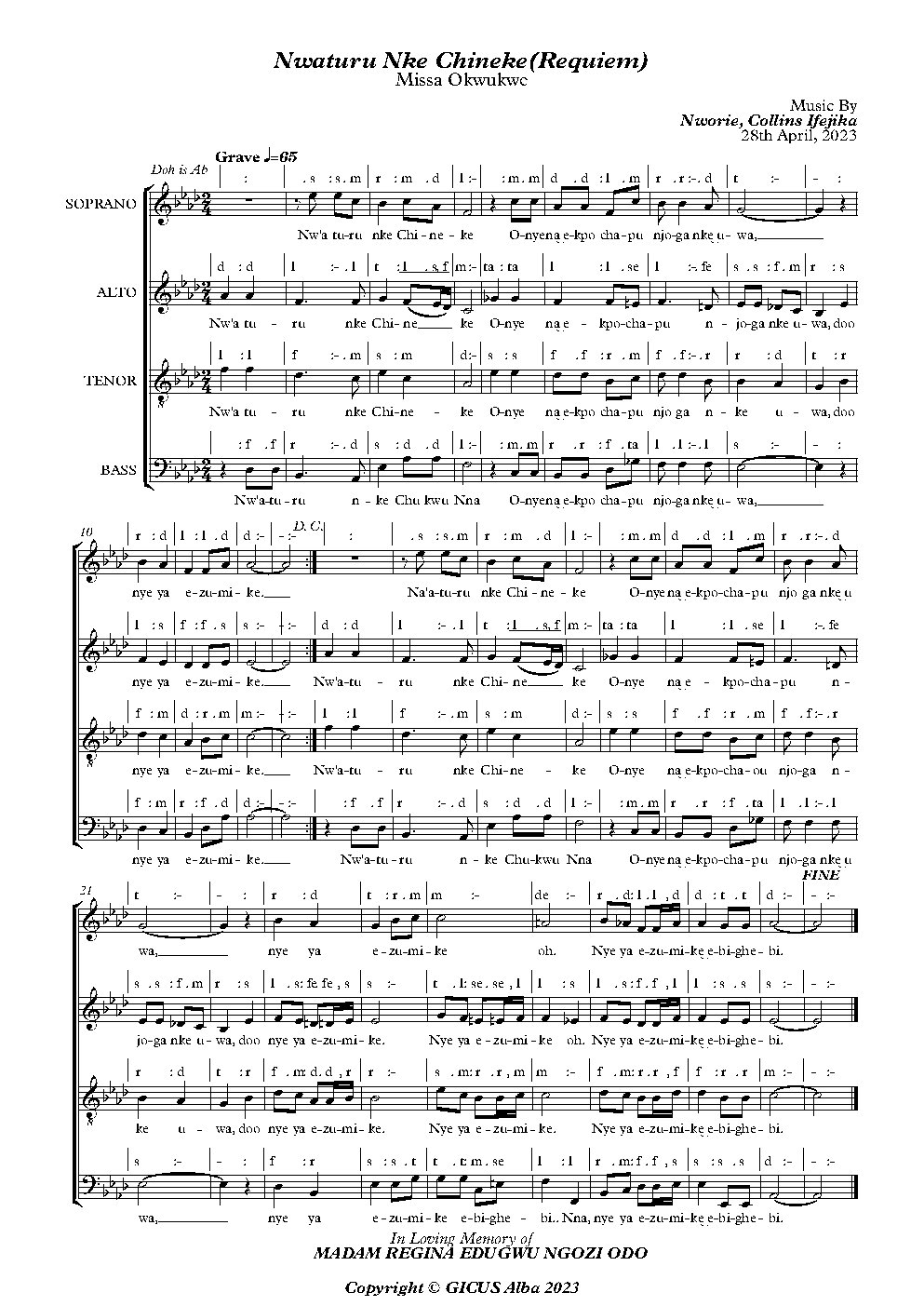 Nwaturu Nke Chineke(Requiem)