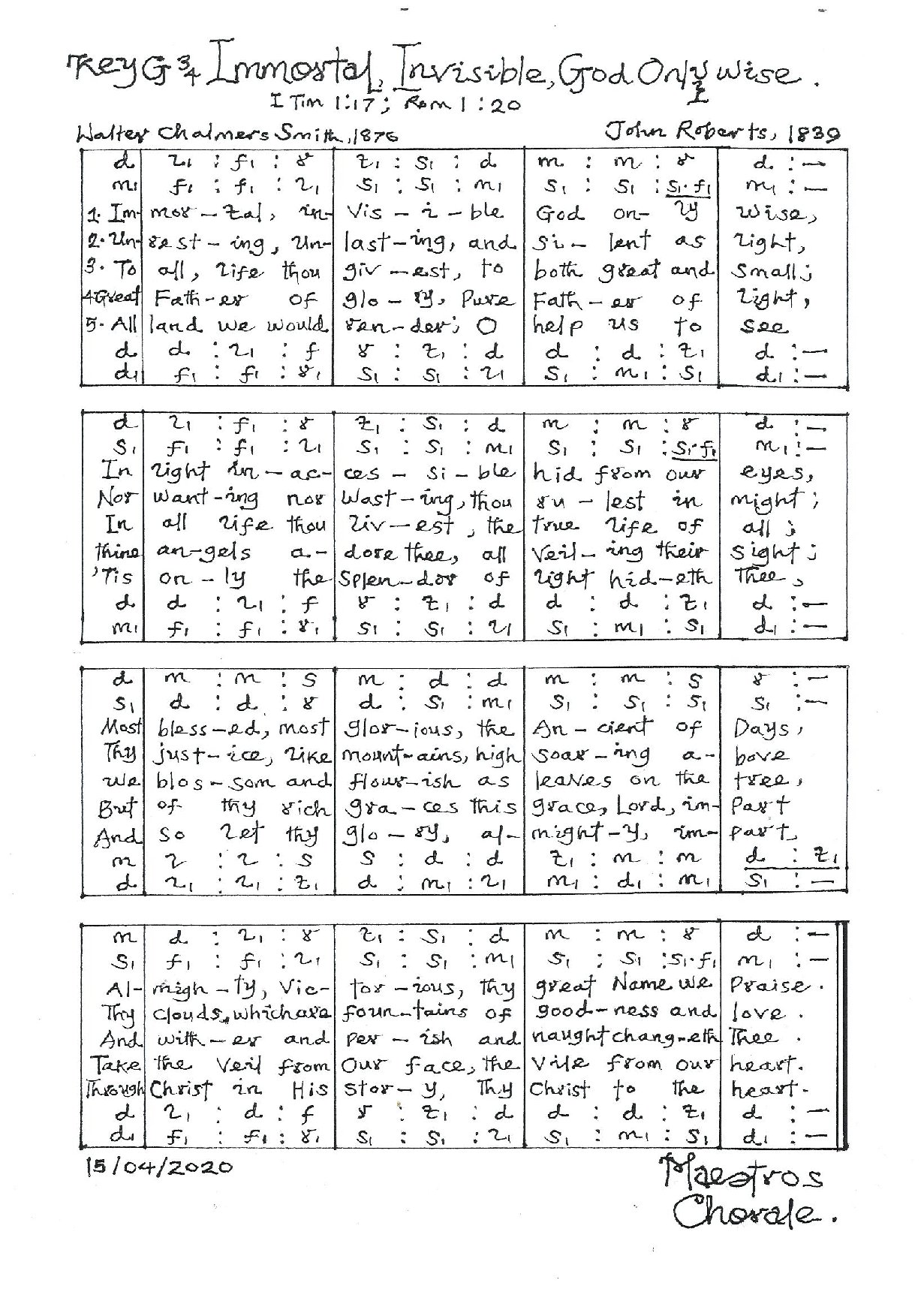 (Com) Immortal, Invisible God Only Wise - John Roberts - Download Choir Script PDF