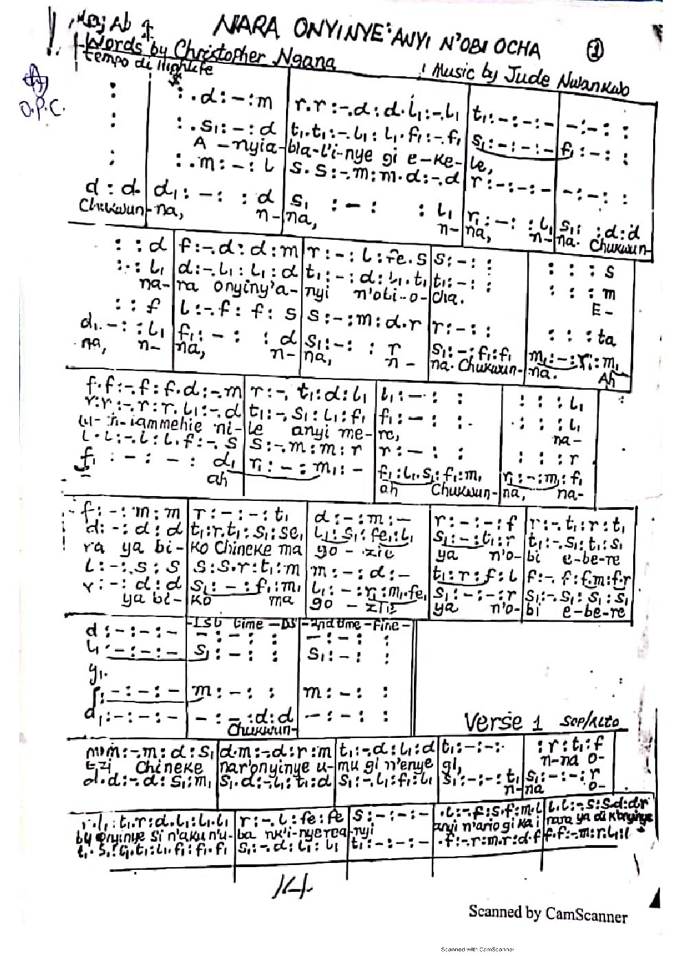 Nara Onyinye Anyị N'obi Ọcha - Choir Script PDF Thumbnail