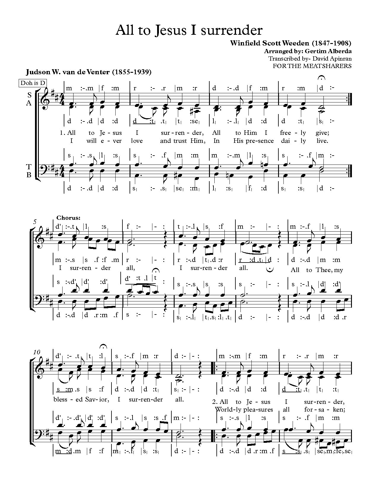 (Com) All To Jesus I Surrender By Winfield Scott Weeden - Download Choir Script PDF