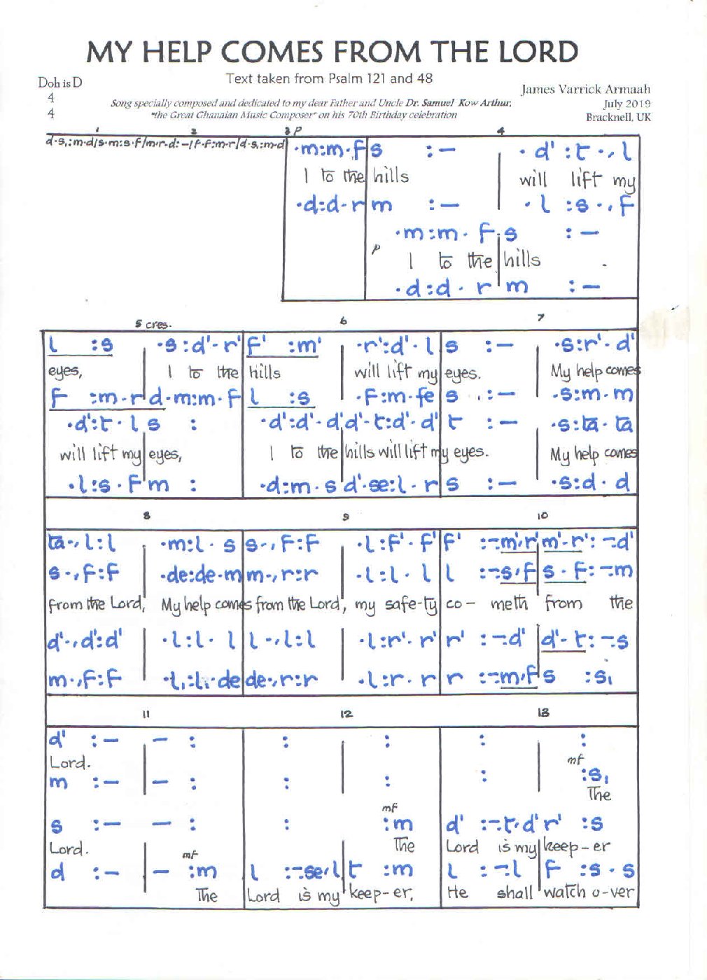 MY HELP COMES FROM THE LORD - Choir Script PDF Thumbnail