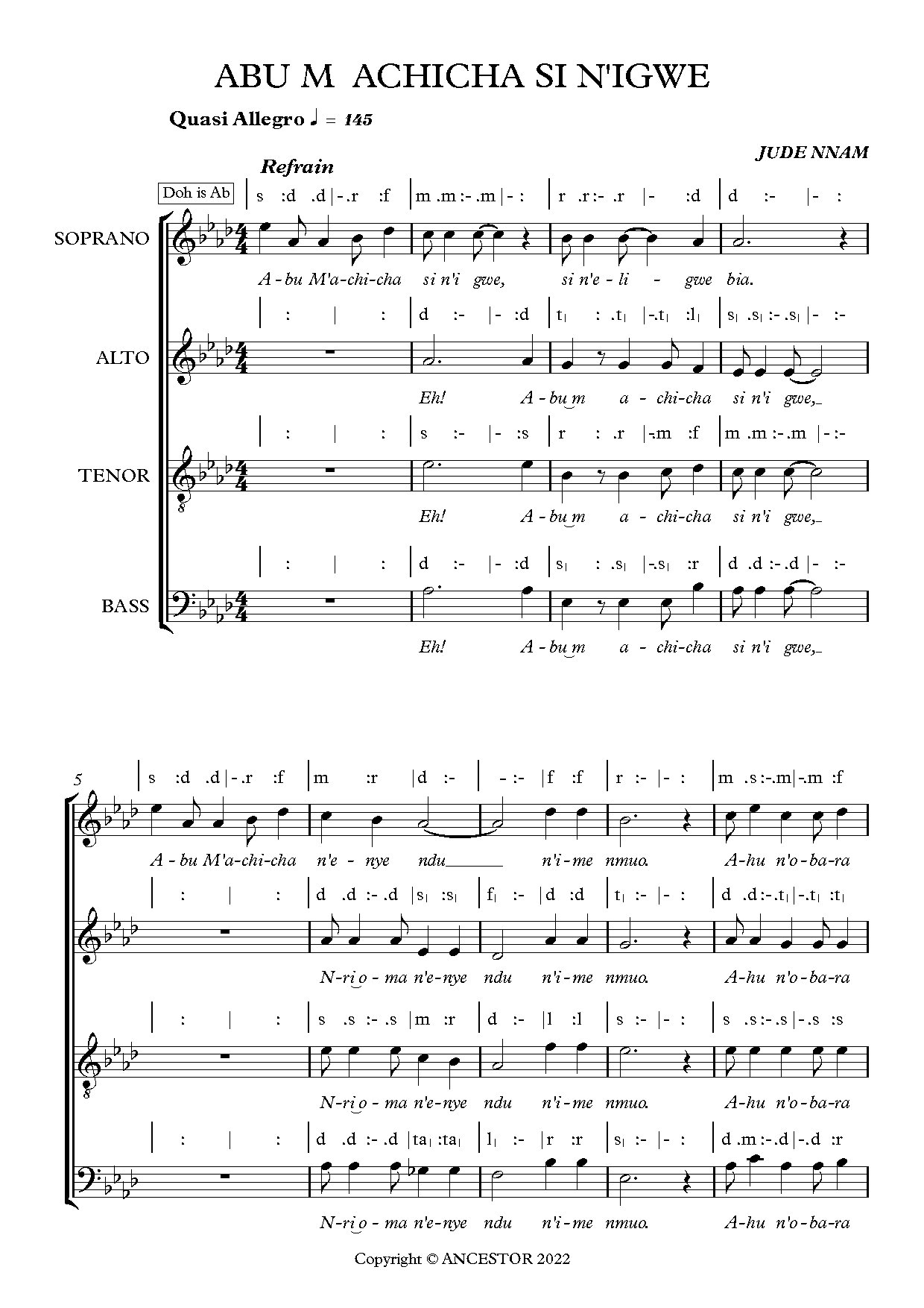 (Com) Abu M Achicha Si N'igwe - Jude Nnam - Download Choir Script PDF