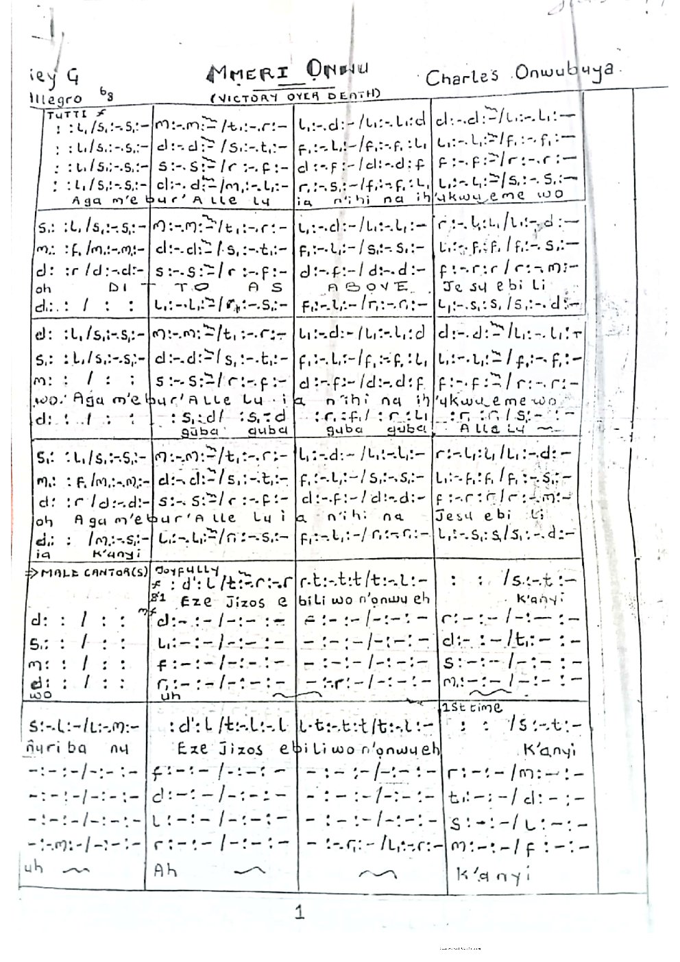 Mmeri Onwu - Choir Script PDF Thumbnail