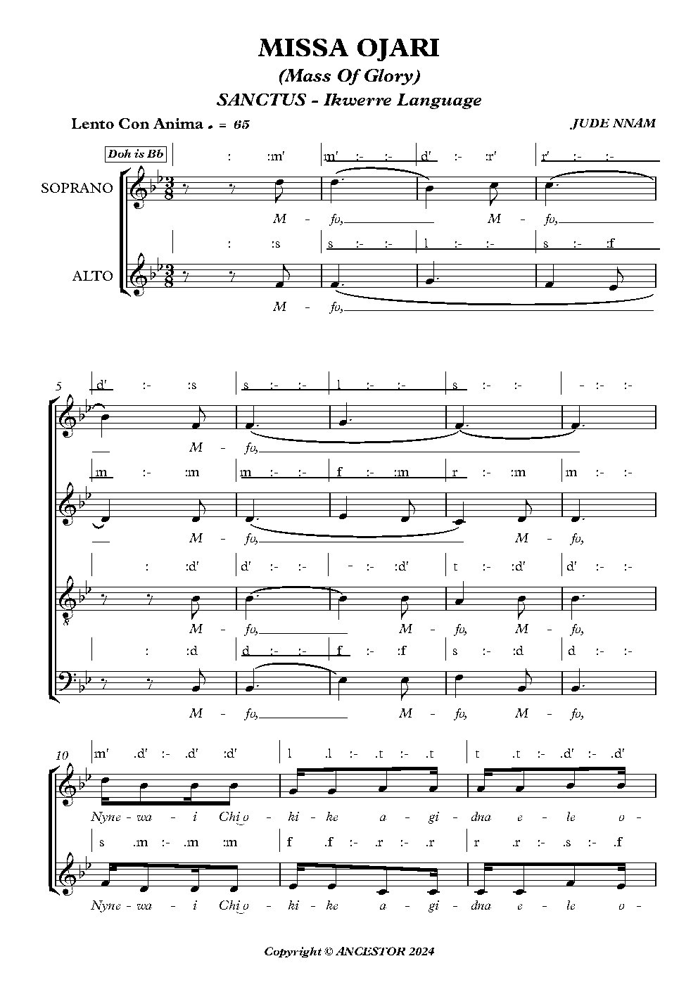MISSA OJARI (Mass Of Glory) SANCTUS - Ikwerre Language - Choir Script PDF Thumbnail