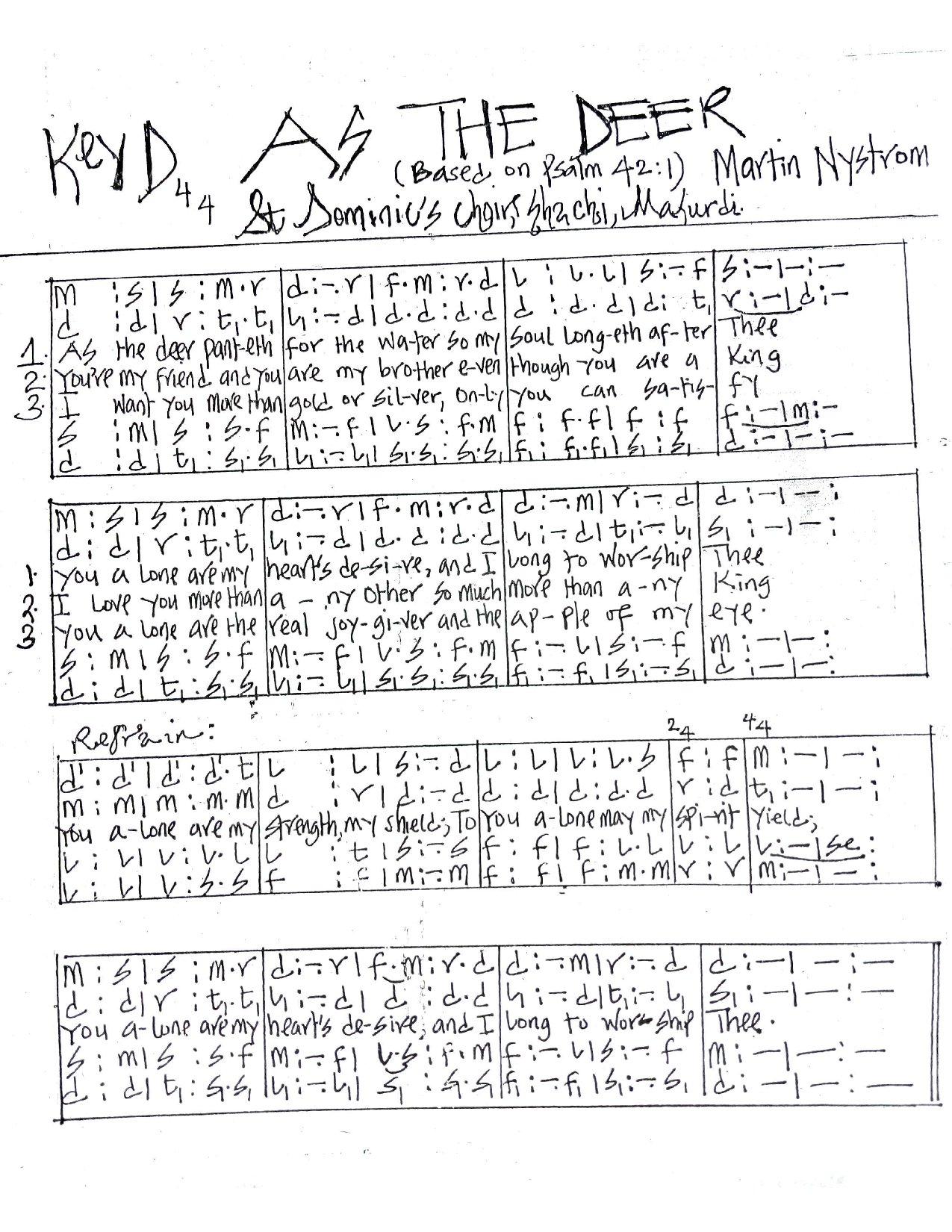 (Com) As The Deer - Martin Nystorm - Download Choir Script PDF