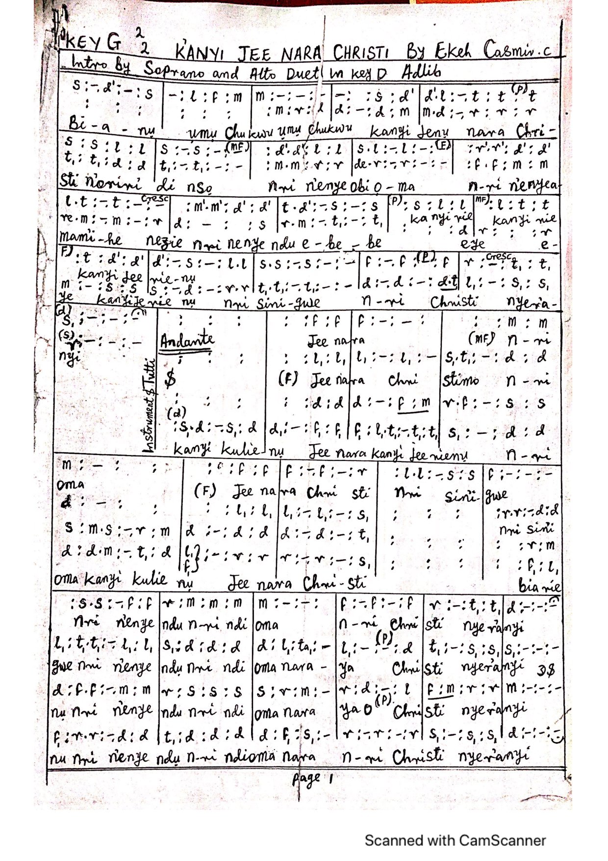 (Com) K’anyi Jee Nara Kristi By Casmir Ekeh - Download Choir Script PDF