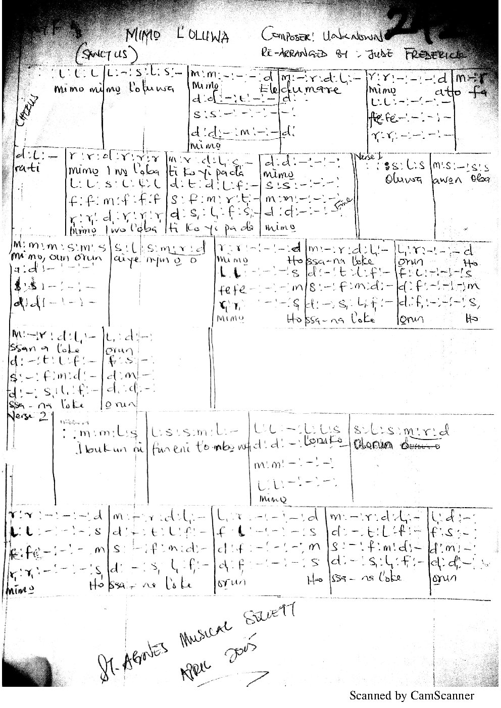 MIMO L'OLUWA (SANCTUS) - Choir Script PDF Thumbnail