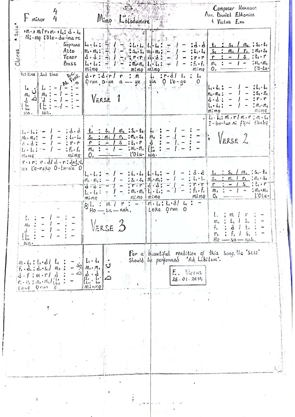 Mimo L'olodumare - Choir Script PDF Thumbnail