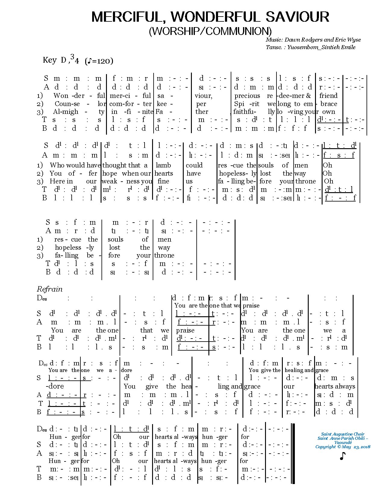 (Com) Wonderful, Merciful Saviour - Download Choir Script PDF
