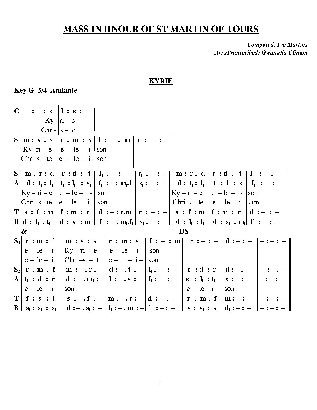Mass of St Martin of Tours - Choir Script PDF Thumbnail