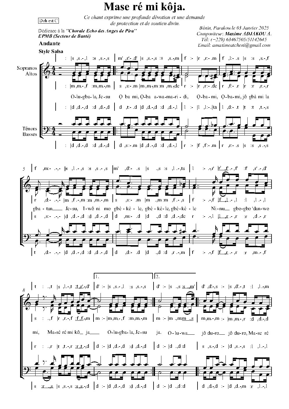 Mase ré mi kôja. - Choir Script PDF Thumbnail
