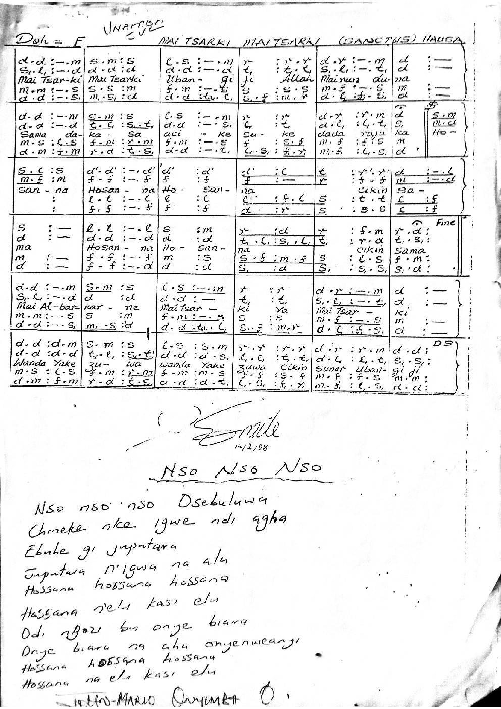 MAI TSARKI MAI TSARKI (SANCTUS) HAUSA - Choir Script PDF Thumbnail