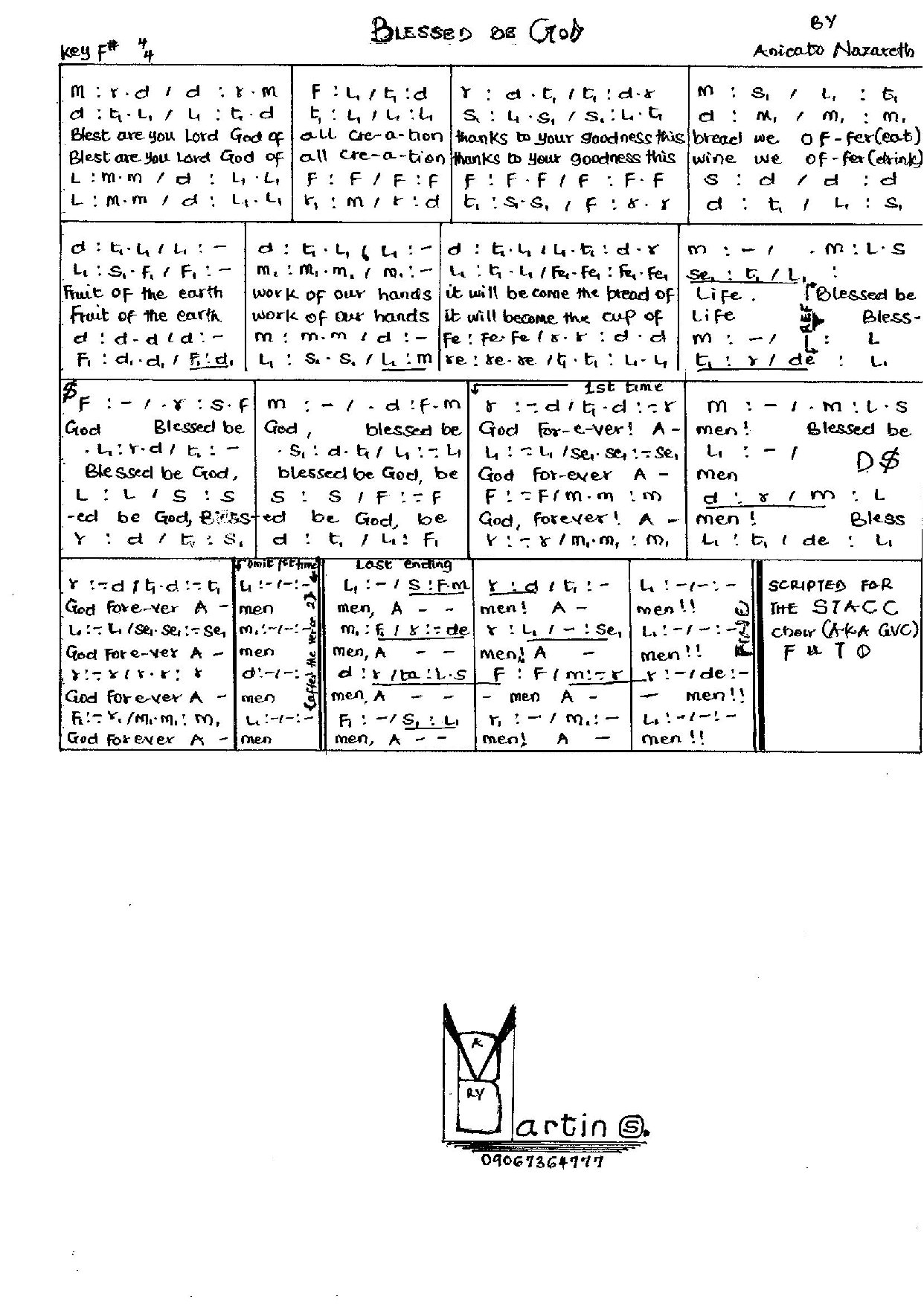 (Com) Blessed Be God - Anicato Nazareth - Download Choir Script PDF