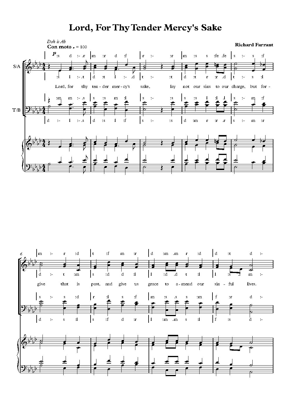 Lord, For Thy Tender Mercy's Sake - Choir Script PDF Thumbnail