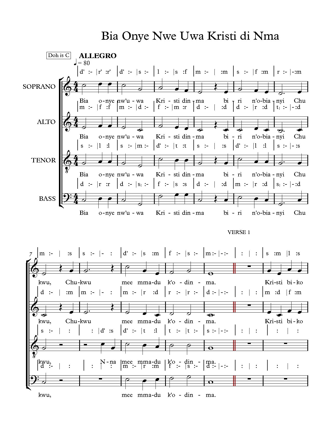(Com) Bia Onye Nwe Uwa - Download Choir Script PDF