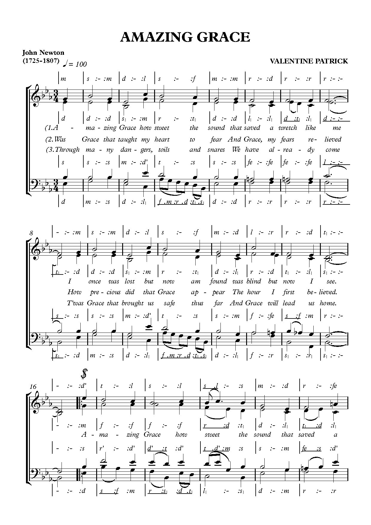 (Com) Amazing Grace - Valentine Patrick - Download Choir Script PDF