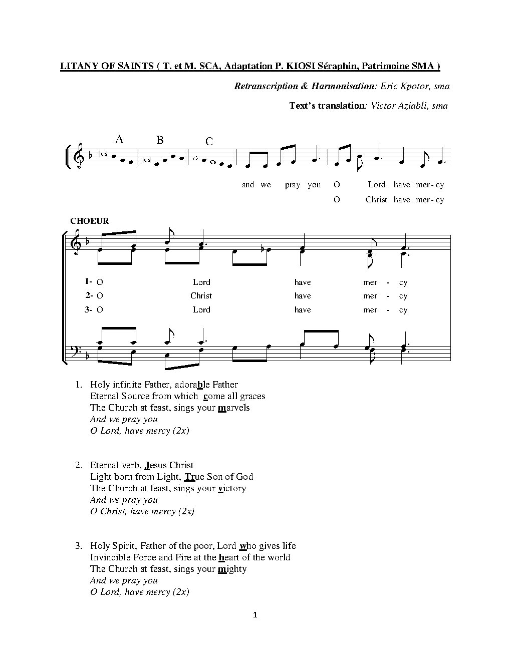 LITANY OF SAINTS ( T. et M. SCA, Adaptation P. KIOSI Séraphin, Patrimoine SMA )