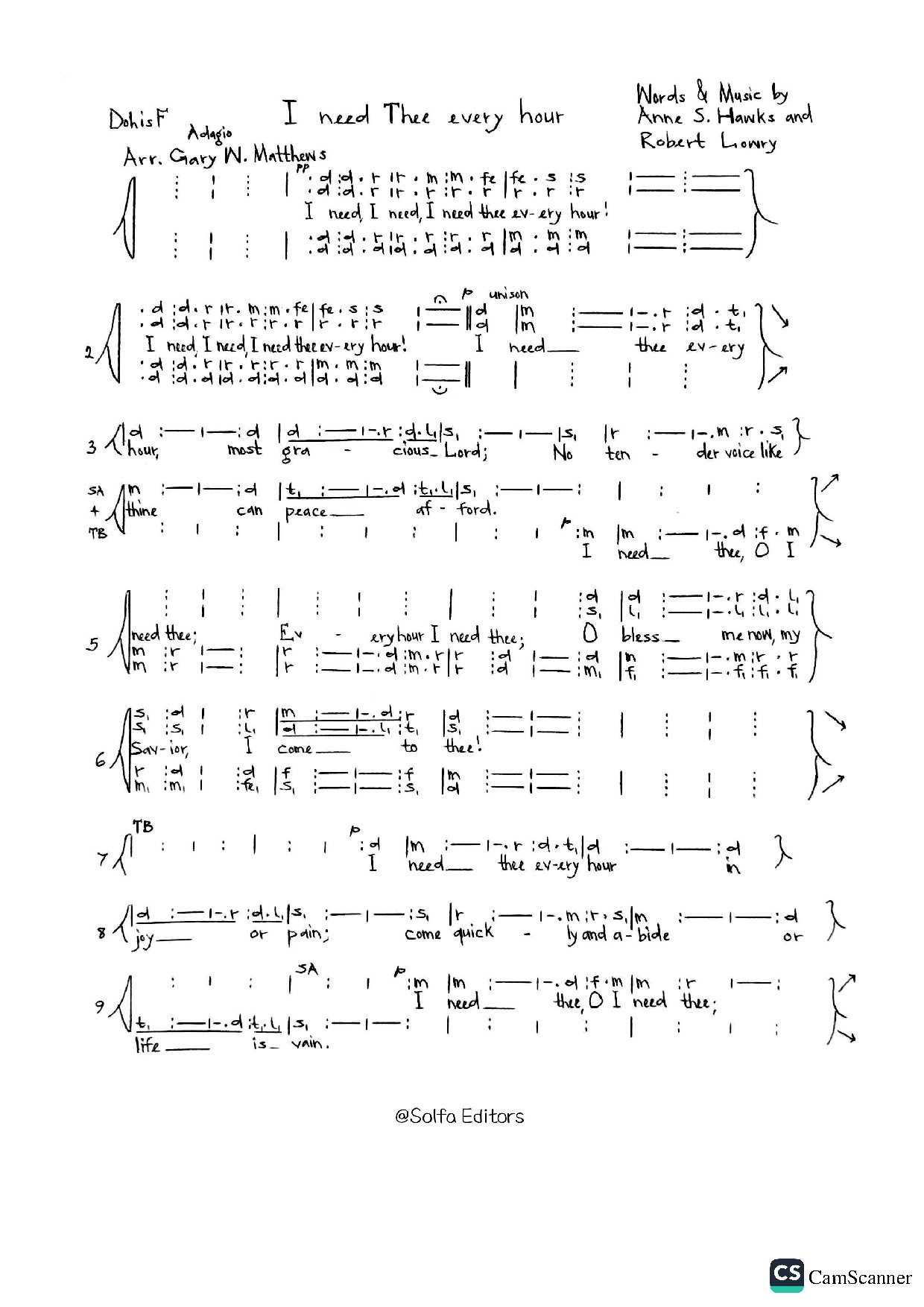 (Com) I Need Thee Every Hour - Gary - Download Choir Script PDF