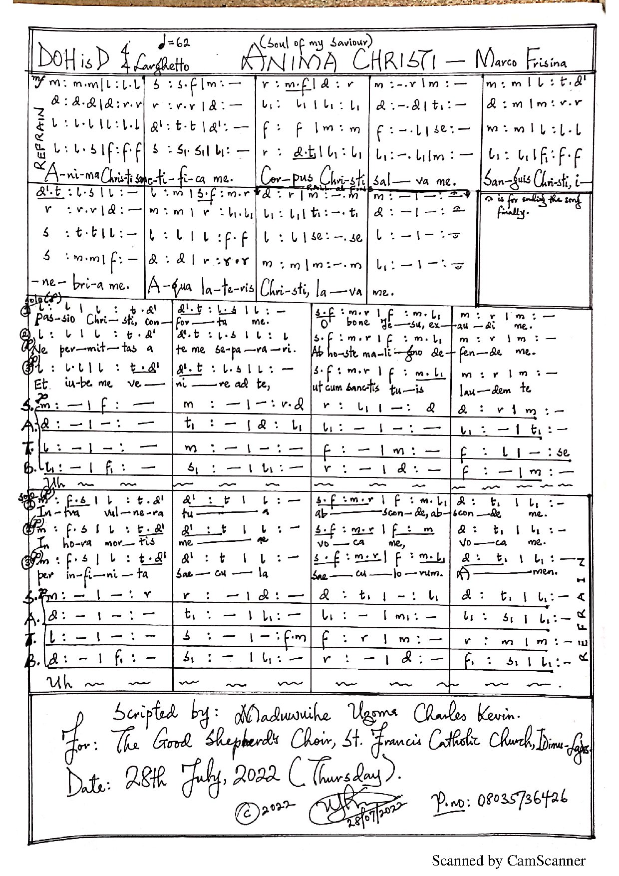 (Com) Anima Christi - Marco Frisina3 - Download Choir Script PDF