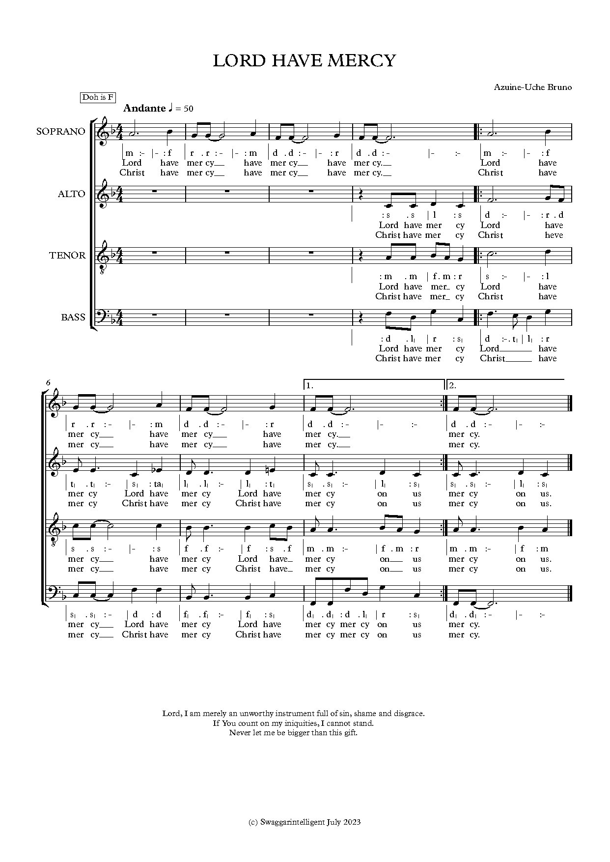 Lord Have Mercy July 2023 - Full Score - Download Choir Script PDF