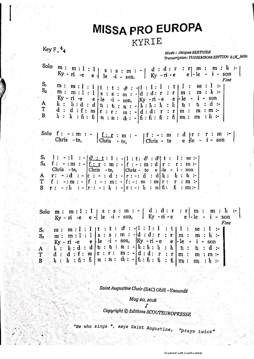 MISSA PRO EUROPA KYRIE - Choir Script PDF Thumbnail