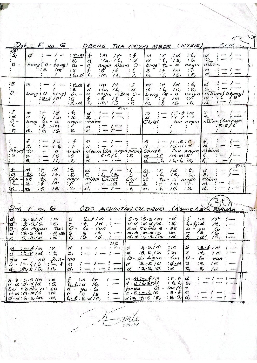 Obong Tua Nnyin Mbom (Kyrie) & Odo Aguntan Olorun (Agnus Dei)