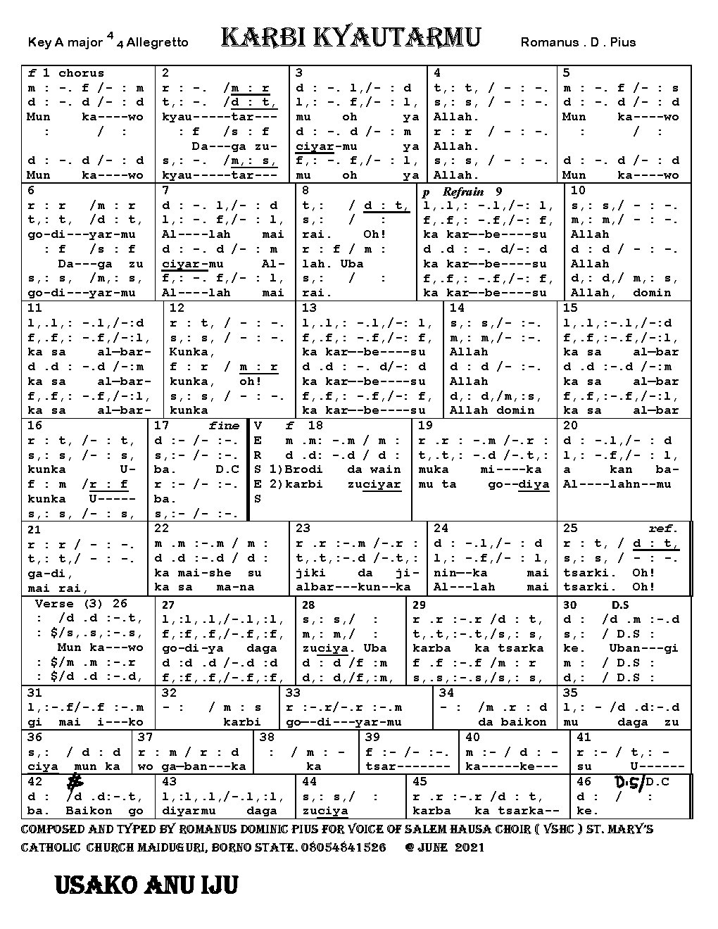 KARBI KYAUTARMU - Choir Script PDF Thumbnail
