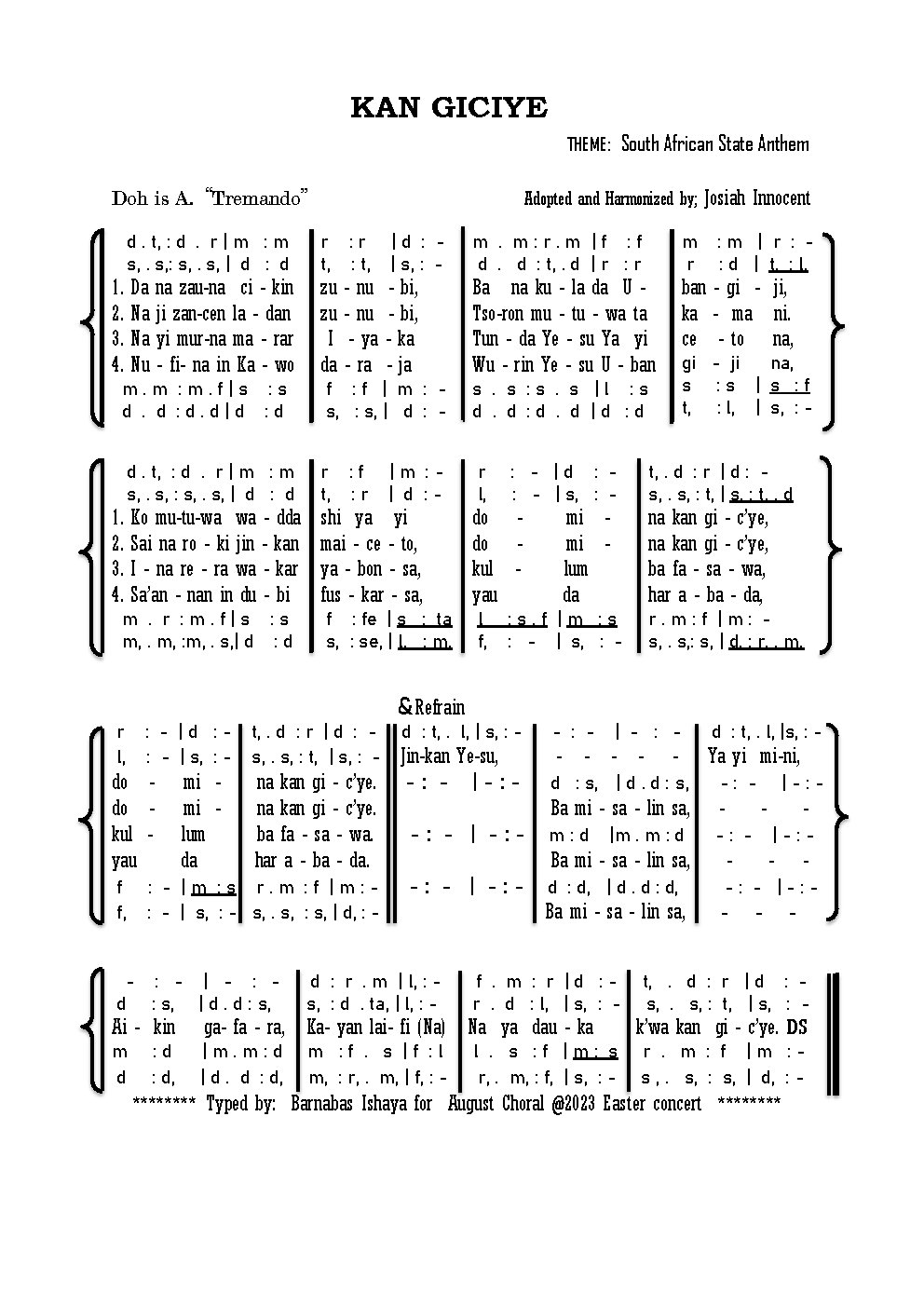 KAN GICIYE - Choir Script PDF Thumbnail