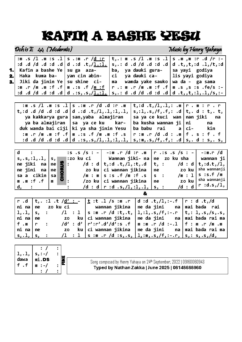 KAFIN A BASHE YESU - Choir Script PDF Thumbnail