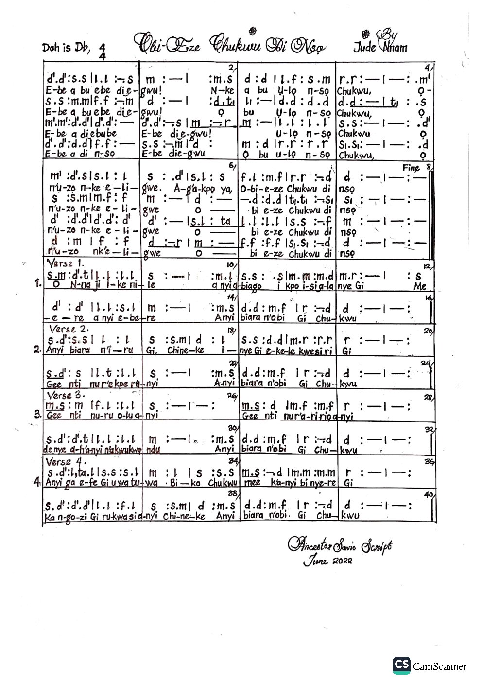 Obi-Eze Chukwu Di Nso - Choir Script PDF Thumbnail