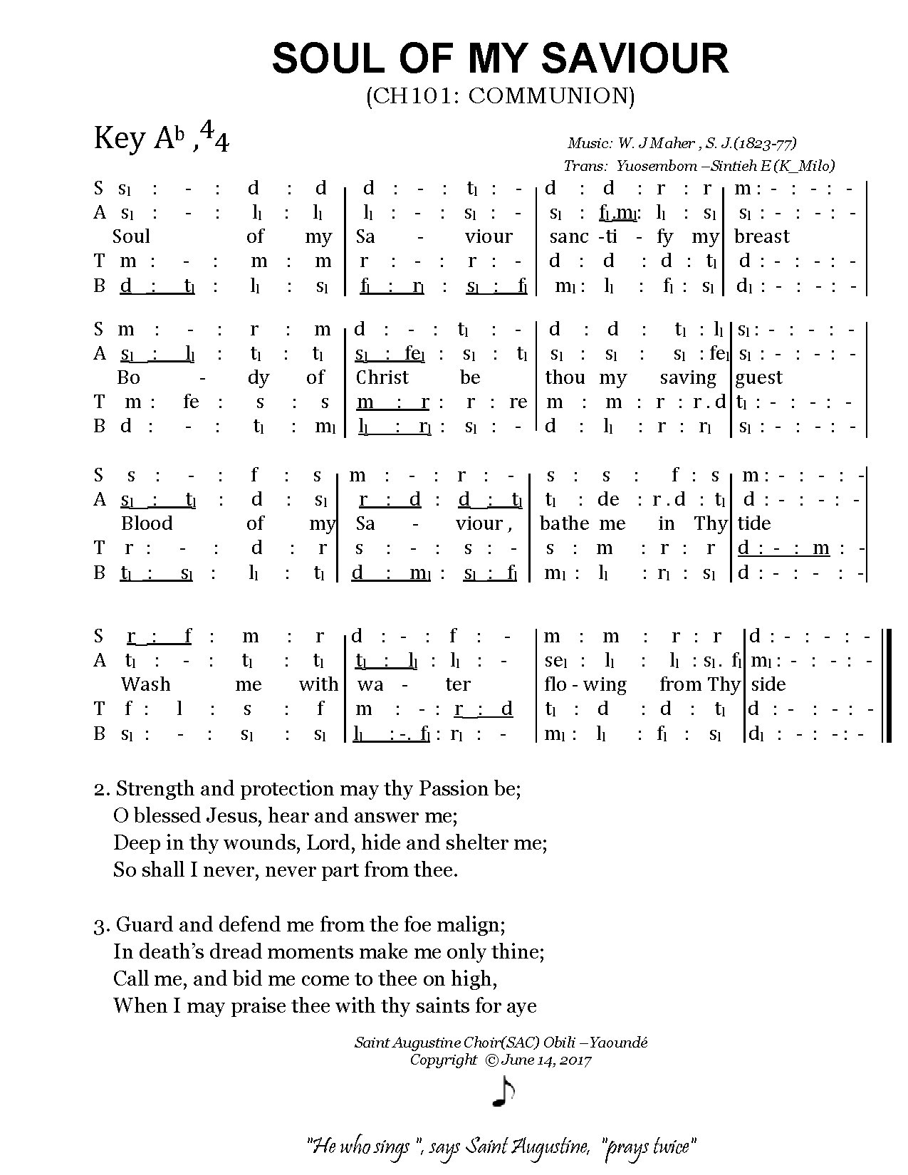 (Com) Soul Of My Saviour - W. J. Maher - Download Choir Script PDF