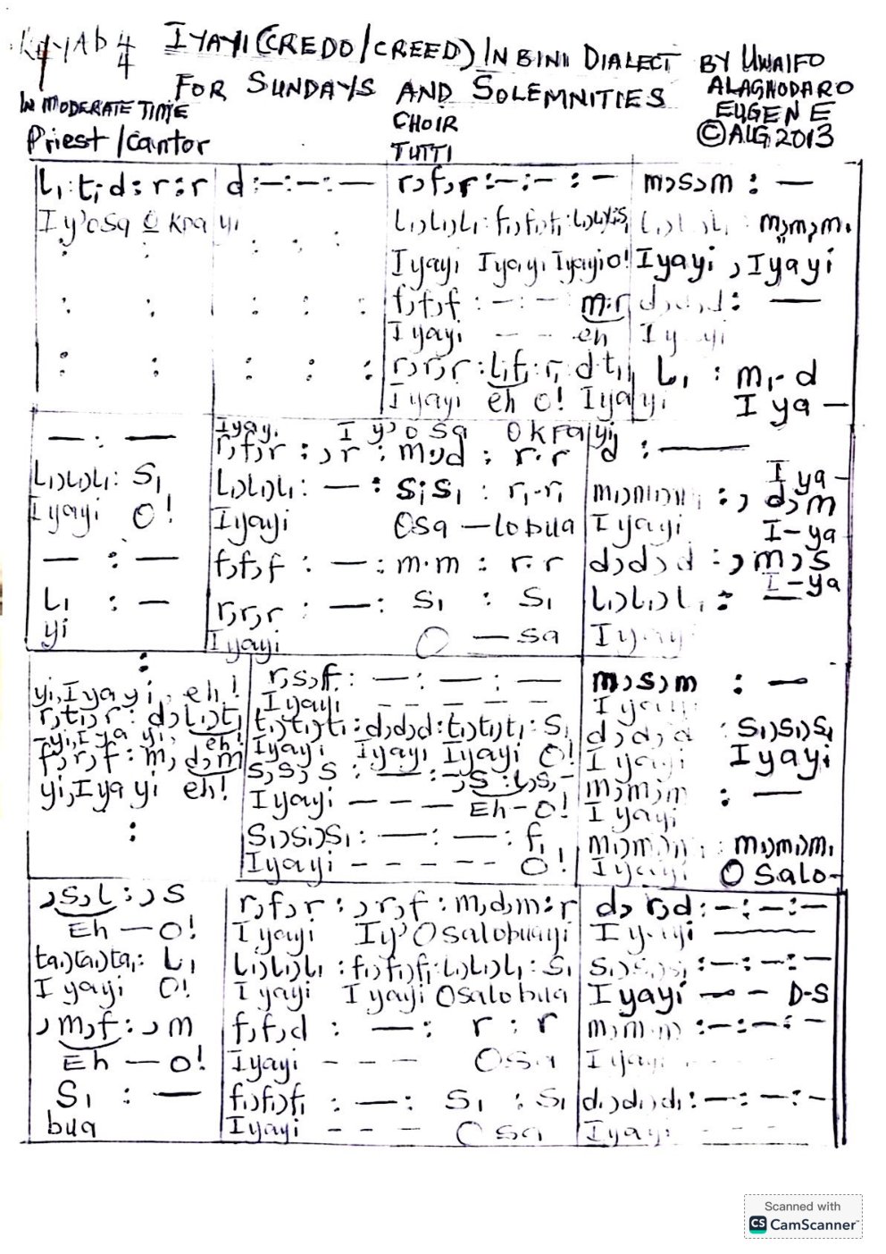 Iyayi (Credo/Creed) In Bini Dialect