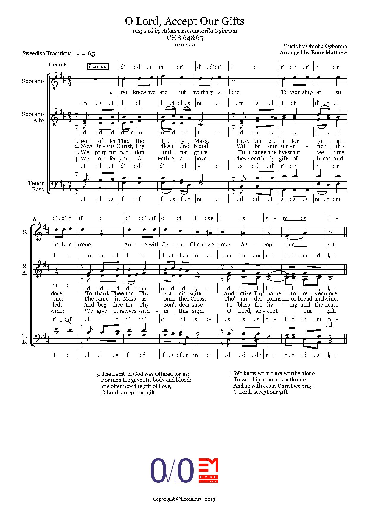 (Conc) O Lord, Accept Our Gifts - Full Score