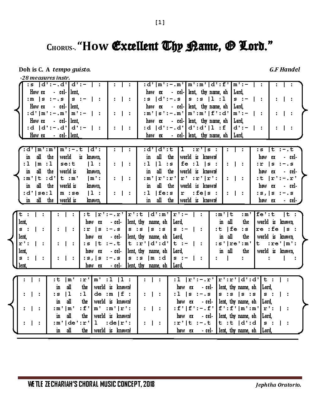 How Excellent Thy Name, O Lord. - Choir Script PDF Thumbnail