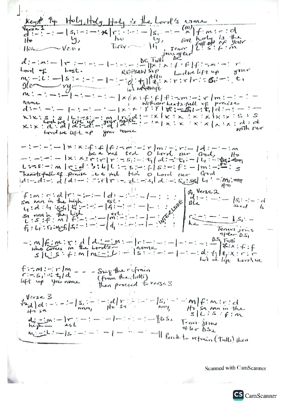 Holy, Holy, Holy is the Lord's name - Choir Script PDF Thumbnail