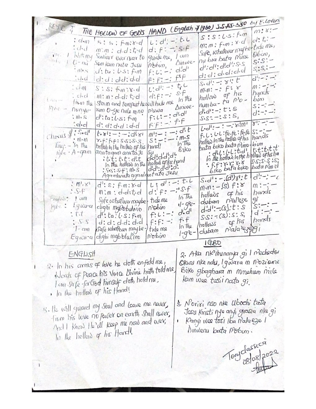 THE HOLLOW OF GOD'S HAND - Choir Script PDF Thumbnail