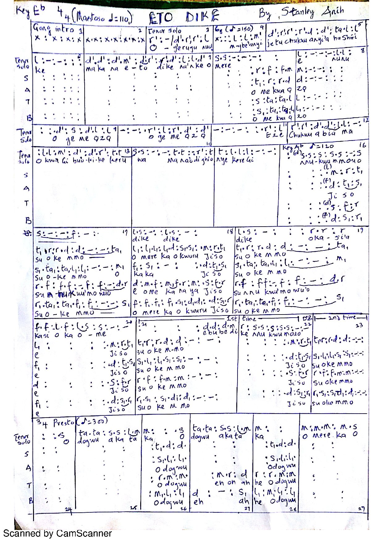(Concert) Etoo Dike - Stanley Anih - Download Choir Script PDF