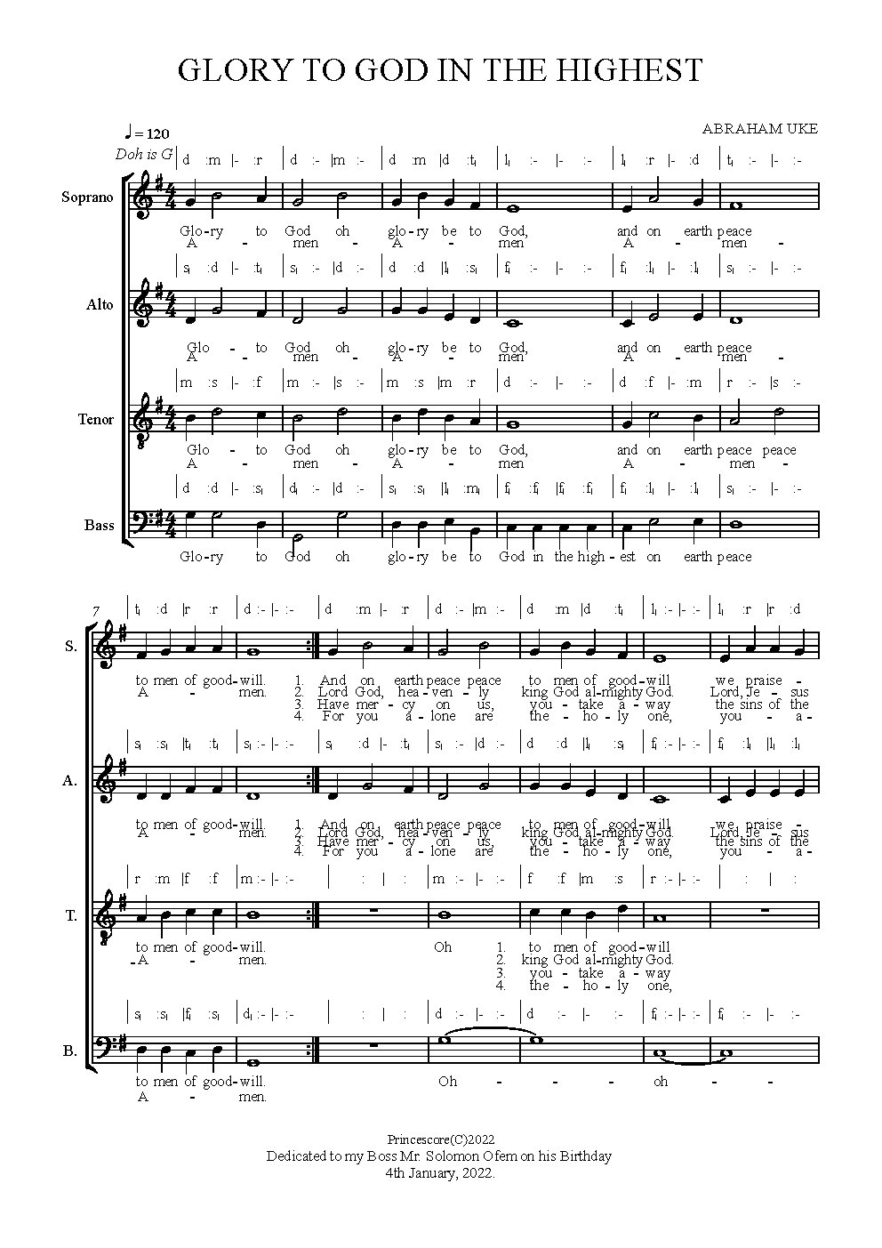 GLORY TO GOD IN THE HIGHEST