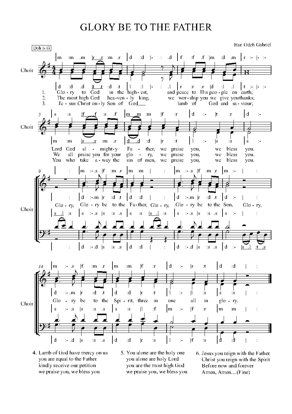 GLORY BE TO THE FATHER - Choir Script PDF Thumbnail