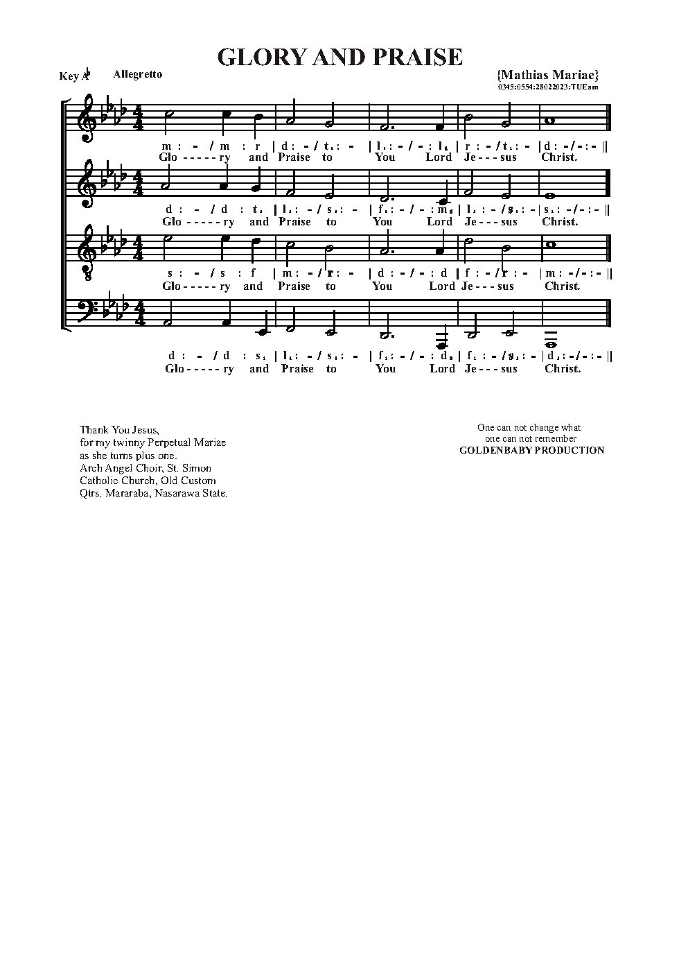 GLORY AND PRAISE