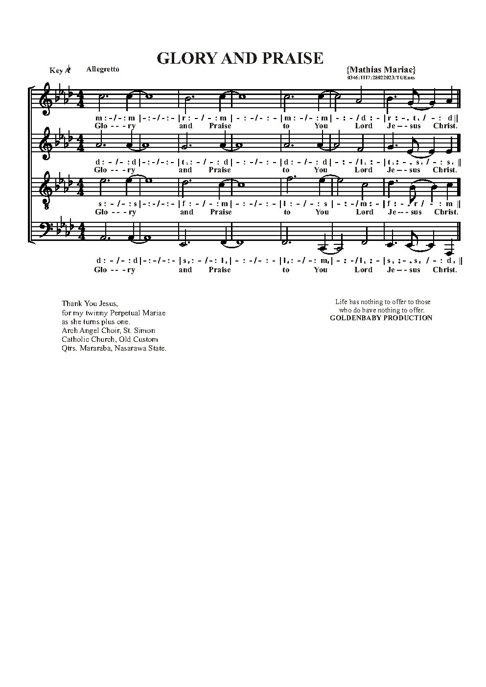 GLORY AND PRAISE