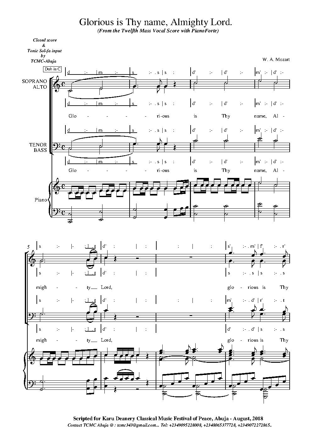 Glorious is Thy name, Almighty Lord. - Choir Script PDF Thumbnail