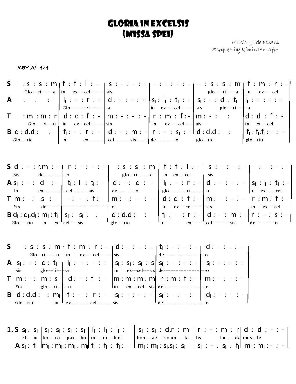 GLORIA IN EXCELSIS (MISSA SPEI)