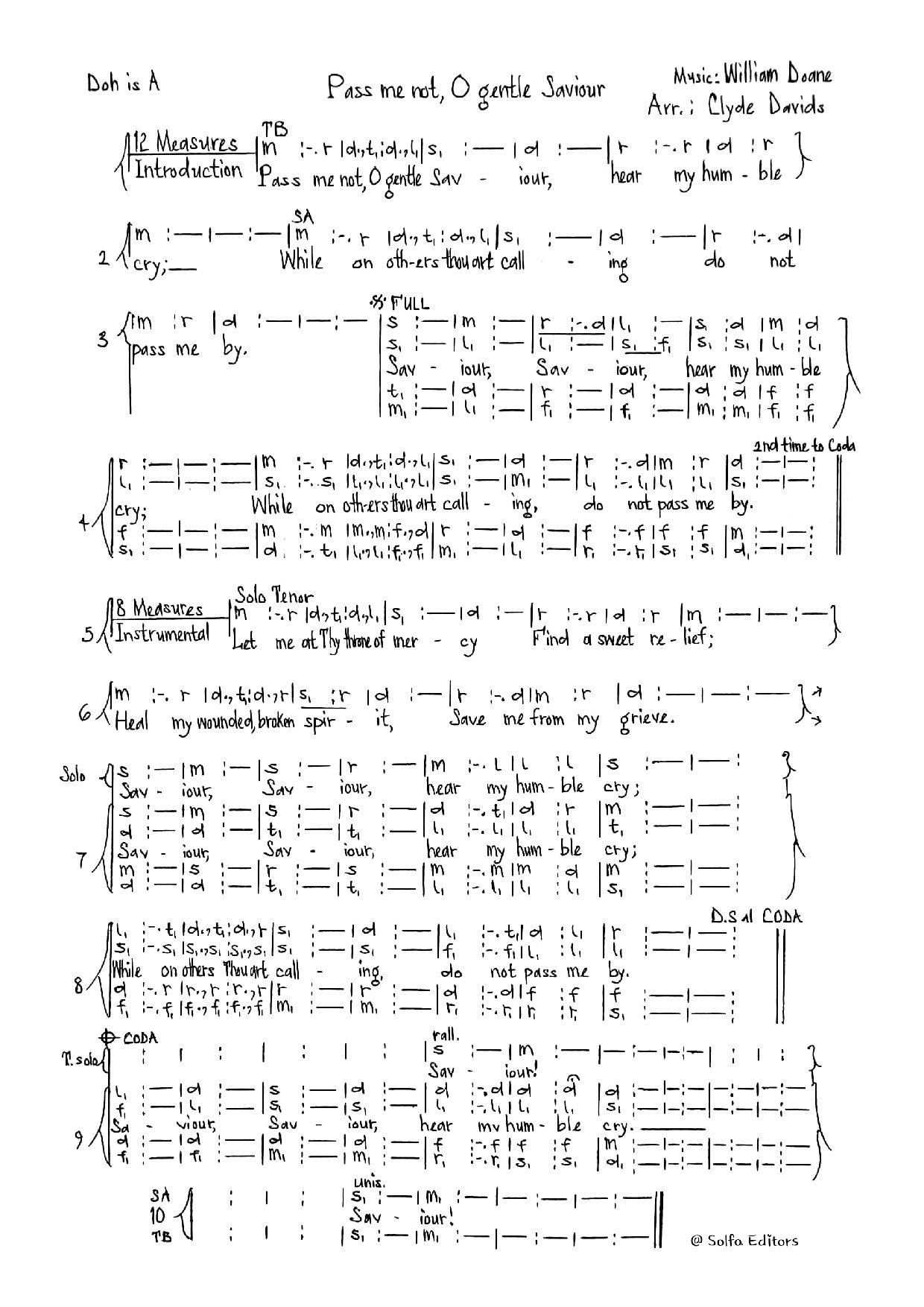 (Concert) Pass Me Not - Clyde Davids - Download Choir Script PDF