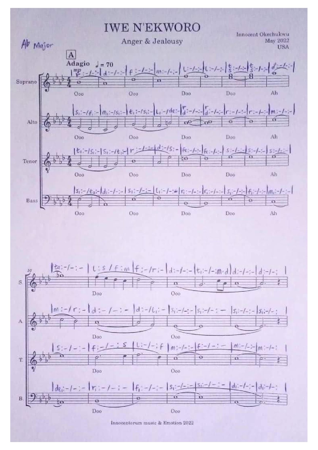 (Folk) Iwe N'ekworo - Innocent Okechukwu (solfa & Staff)