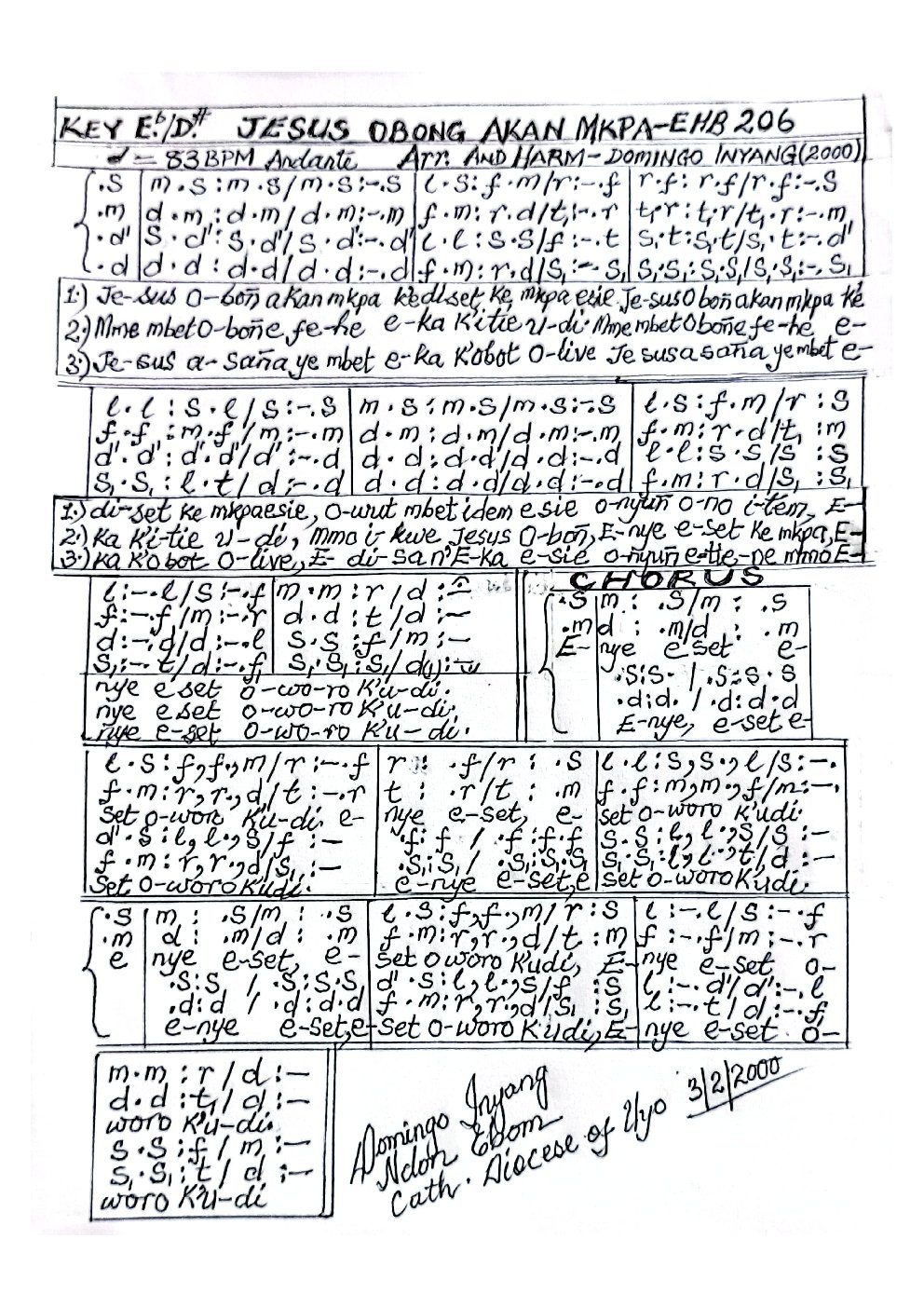 JESUS OBONG AKAN MKPA - EHB 206 - Choir Script PDF Thumbnail