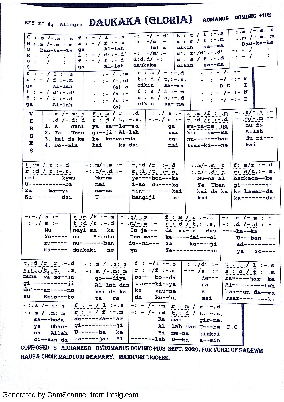 DAUKAKA (GLORIA) - Choir Script PDF Thumbnail