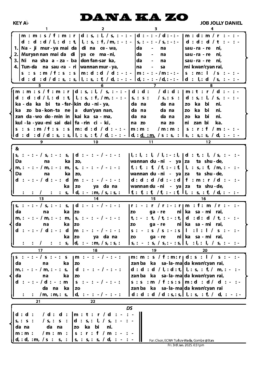 DANA KA ZO - Choir Script PDF Thumbnail