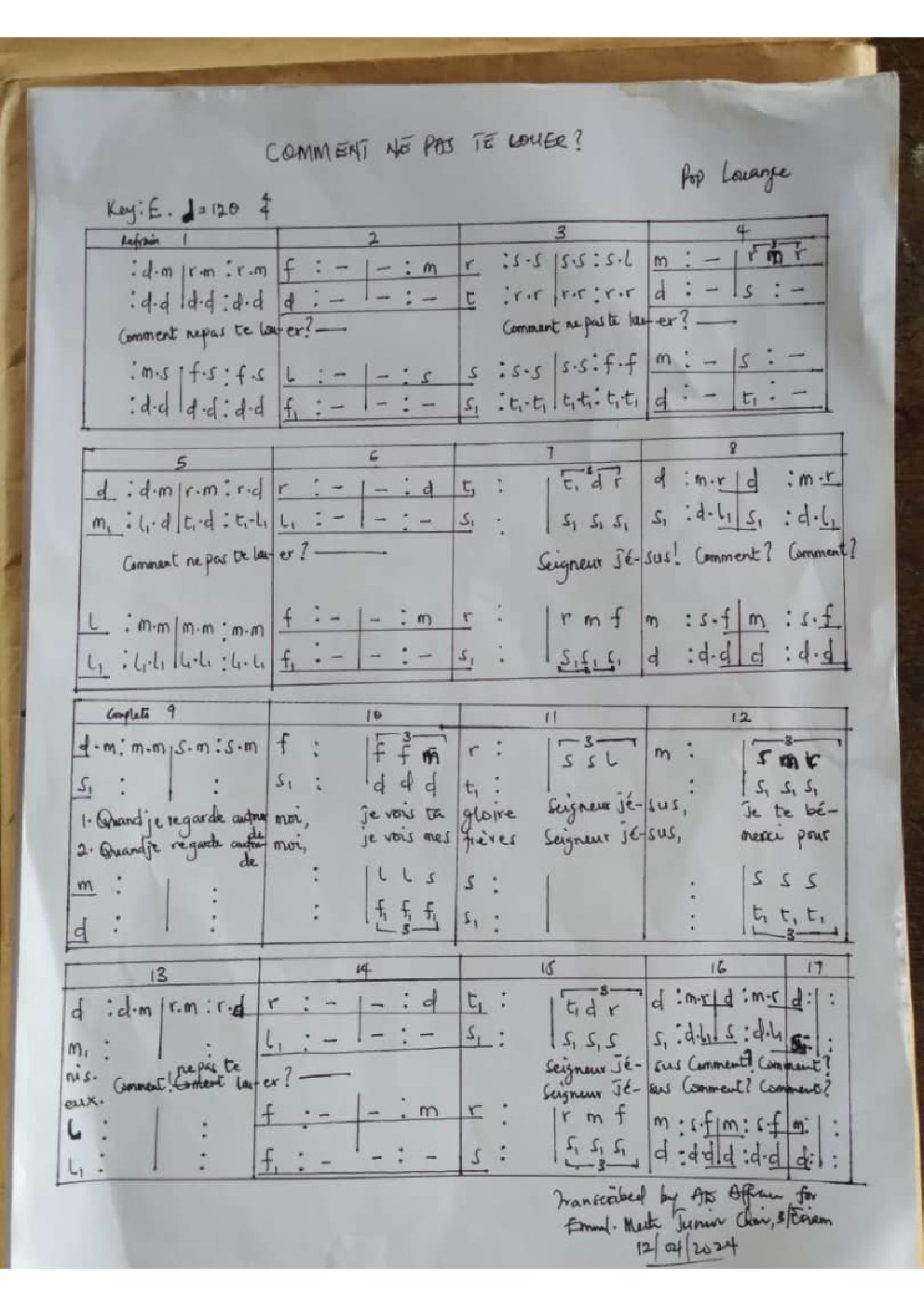 COMMENT NE PAS TE LOUER? - Choir Script PDF Thumbnail